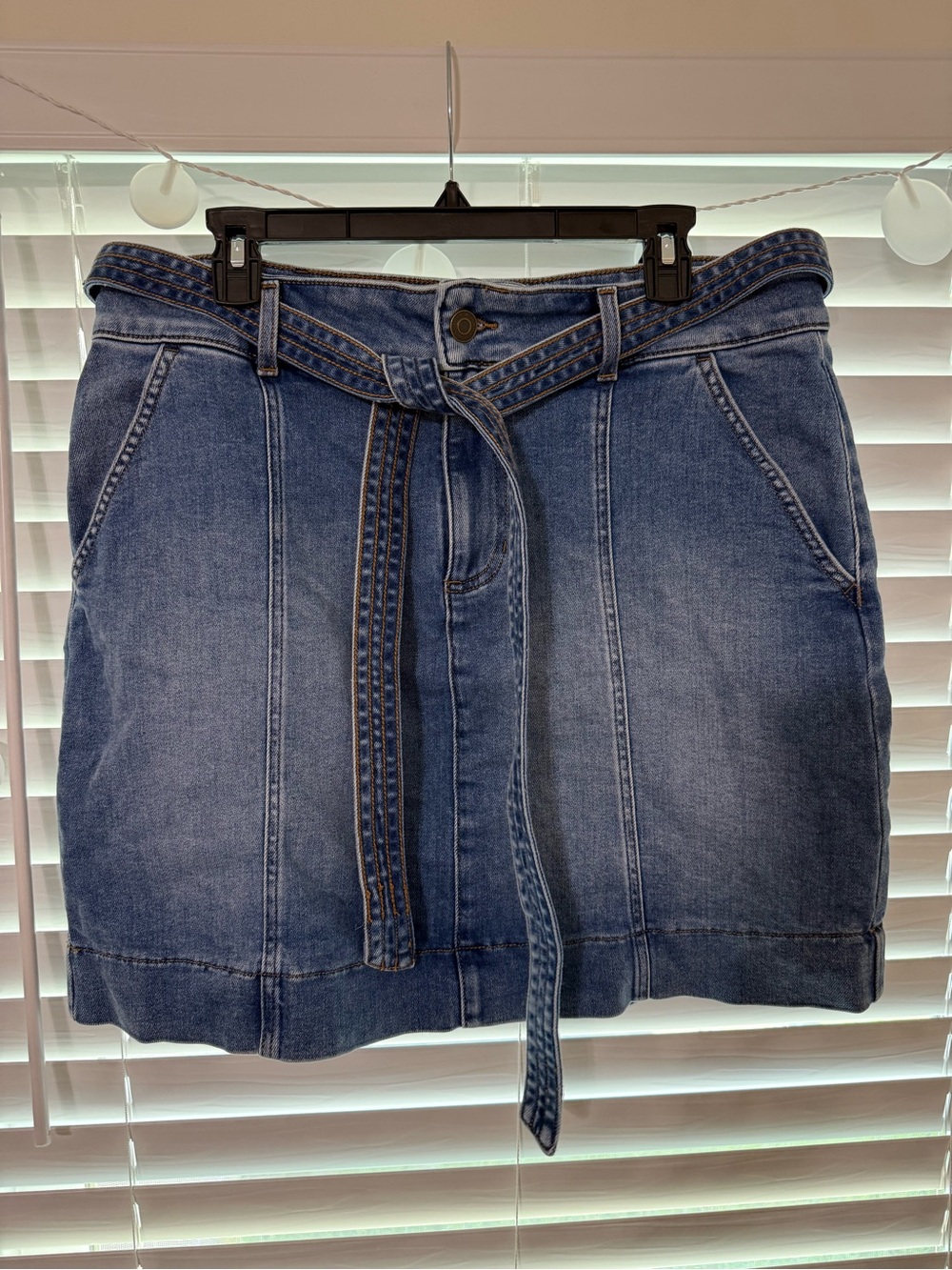 LC Lauren Conrad Denim Mini Skirt with Tie Belt Blue Wash XL